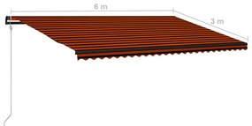 Τέντα Συρόμενη Αυτόματη Πορτοκαλί / Καφέ 600 x 300 εκ. - Πολύχρωμο