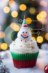 Intra Συλλεκτικό Ξύλινο Παζλ Plywood  4mm - Χιονάνθρωπος Cupcake με γιορτινά στολίδια Σε Ξύλινο Κουτί - Διαστάσεις: 10x10 cm – 25 κομμάτια