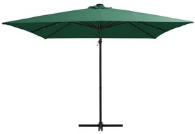 vidaXL Ομπρέλα Κήπου Κρεμ. Πράσινη 250x250 εκ. με Ατσάλινο Ιστό &amp; LED