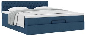 vidaXL Οθωμανικό κρεβάτι με στρώμα μπλε 200x200 cm ύφασμα