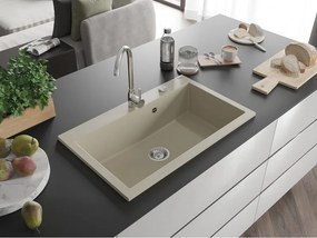 Mexen Elix Νεροχύτης Γρανίτης Μονής Θέσης 800 x 500 mm, Μπεζ, Σιφόνι Χρώμιο