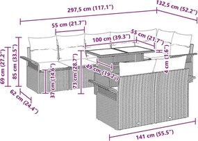 vidaXL Σετ Καναπέ Κήπου με μαξιλάρι 9 pcs Γκρι Πολυ ράταν