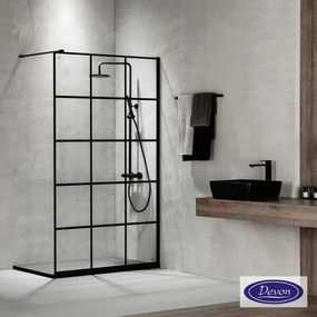 DEVON Iwis Decor Walk-in IW90DC-400 Διαχωριστικό Κρύσταλλο Ντουζιέρας με βραχίονα στήριξης BLACK Matt 87-89 εκ. - ύψος 200 εκ
