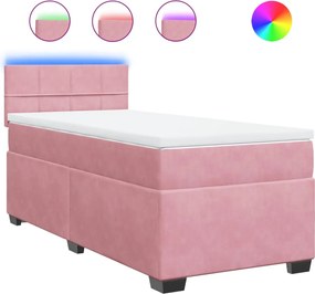 vidaXL Κρεβάτι Boxspring με Στρώμα Ροζ 90x190 εκ. Βελούδινο