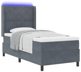 vidaXL Κρεβάτι Box Spring LED με Στρώμα Σκούρο Γκρι 90 x 200 cm