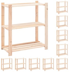 vidaXL Ραφιέρες 3 Επιπέδων 10 τεμ 150 κ 80x38x90 εκ. Μασίφ Ξύλο Πεύκου
