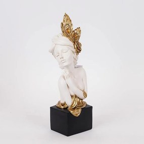 Διακοσμητικό Γλυπτό Γυναίκα Με Λουλούδι 752-27200 12x11x33,5cm White-Gold Estheti Home Πολυρεσίνη