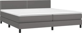 vidaXL Κρεβάτι Boxspring με Στρώμα Γκρι 200x200 εκ. Συνθετικό Δέρμα