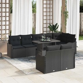 vidaXL σετ κήπου 9 τεμαχίων με μαξιλάρια, Μαύρο Πολυ-ρατάν