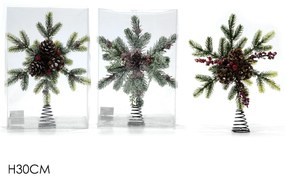 Κορυφή Δέντρου Χιονονιφάδα Με Κλαδιά Κουνουνάρια Και Berries Πράσινο 30cm Σε 3 Σχέδια