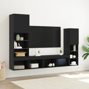 vidaXL LED Ντουλάπα TV Μαύρη Δρυς 30.5x30x102 εκ. Μηχανικά Φτιαγμένη Ξύλινη