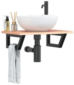 Ράφι Νιπτήρα Τοίχου από Ατσάλι / Μασίφ Ξύλο Δρυός