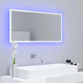 Καθρέφτης Μπάνιου με LED Γυαλ. Λευκό 90x8,5x37εκ. Ακρυλικός - Λευκό