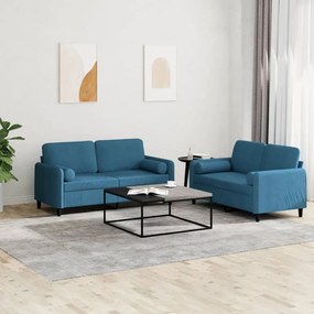 vidaXL Σετ Σαλονιού 2 Τεμαχίων Μπλε Βελούδινο με Μαξιλάρια