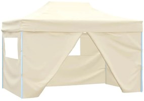 vidaXL Κιόσκι Πτυσσόμενο με 4 Πλευρικά Τοιχώματα Κρεμ 3x4 μ. Ατσάλινο