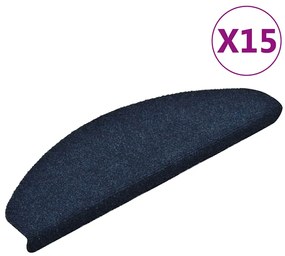 vidaXL Πατάκια Σκάλας Αυτοκόλ. 15 τεμ Ν. Μπλε 65x21x4 εκ Βελονιασμένο