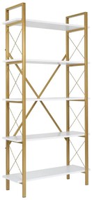 Βιβλιοθήκη Elysian Megapap χρώμα λευκό - χρυσό 90x33,5x180εκ.