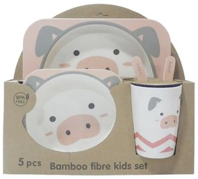 Παιδικό Σετ Φαγητού Από Bamboo Γουρουνάκι AM-3512 (5τμχ) Pink 5 τμχ Bamboo