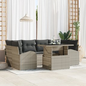 vidaXL Σετ 7 κομματιών Καναπέ Κήπου με Μαξιλάρια Ανοιχτό Γκρι Πολυ ρατάν