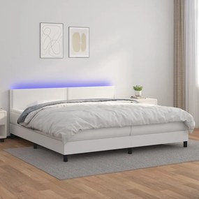 vidaXL Κρεβάτι Boxspring με Στρώμα & LED Λευκό 200x200 εκ. Συνθ. Δέρμα