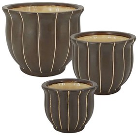 Κασπώ Γραμμές (Σετ 3Τμχ) 06-00-18866 27,5x23/21x18/15x13cm Brown Marhome Ceramic