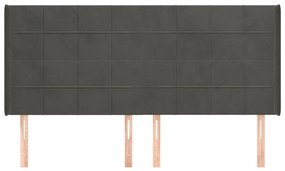 Κεφαλάρι με Πτερύγια Σκούρο Γκρι 183x16x118/128 εκ. Βελούδινο - Γκρι