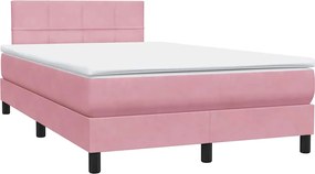 vidaXL Κρεβάτι Boxspring με Στρώμα &amp; LED ροζ 120x220 cm Βελούδινο