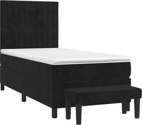 vidaXL Κρεβάτι Boxspring με Στρώμα Μαύρο 90x200 εκ. Βελούδινο