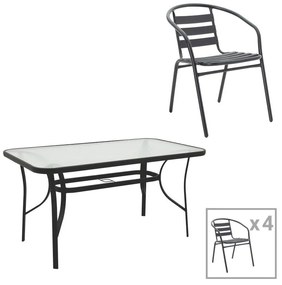 Σετ κήπου - Τραπεζαρία Tade - Ensure 5 τεμ. μέταλλο - γυαλί μαύρο 140x80x70 εκ. 140x80x70 εκ.