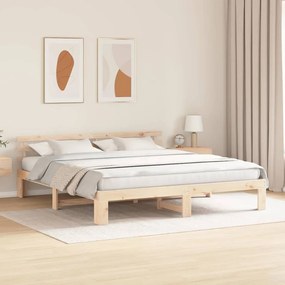 vidaXL Σκελετός Κρεβατιού Καφέ 200 x 200 cm Μασίφ ξύλο πεύκου
