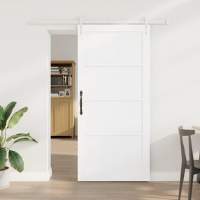 vidaXL Συρόμενη Πόρτα  με Σετ Υλικών Λευκή 93x202 εκ. Συμπαγές Ξύλο Πεύκου