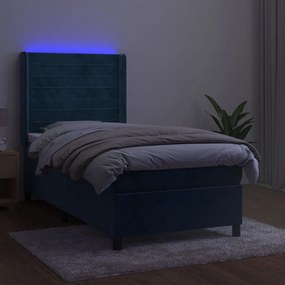 Κρεβάτι Boxspring με Στρώμα &amp; LED Σκ. Μπλε 100x200εκ. Βελούδινο - Μπλε