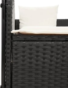 vidaXL Ξαπλώστρα Διπλή Μαύρη από Συνθετικό Ρατάν με Οροφή / Κουρτίνες