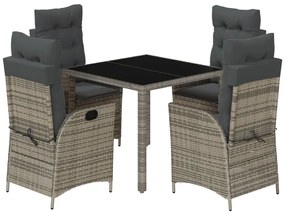 vidaXL Σετ Τραπεζαρίας Κήπου 5 τεμ. Γκρι Συνθ. Ρατάν με Μαξιλάρια
