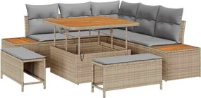 vidaXL Σετ Καναπέ Κήπου με μαξιλάρι 8 pcs Μπεζ Πολυ ράταν