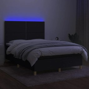 vidaXL Κρεβάτι Boxspring με Στρώμα & LED Μαύρο 140x190 εκ. Υφασμάτινο