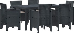 vidaXL Σέτ φαγητού για κήπο 7 τμχ. Ανθρακί Rattan Polt