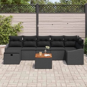 vidaXL Σετ Καναπέ Κήπου με μαξιλάρι 8 pcs Μαύρο Πολυ ράταν