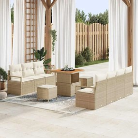 vidaXL Σετ Καναπέ Κήπου με μαξιλάρι 10 pcs Μπεζ Πολυ ράταν