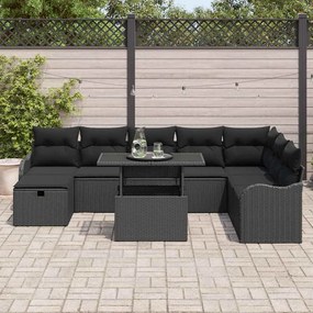 vidaXL Σετ Καναπέ Κήπου με μαξιλάρι 9 pcs Μαύρο Πολυ ράταν
