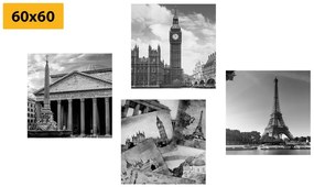 Σετ εικόνων ιστορικών μνημείων σε μαύρο & άσπρο - 4x 60x60