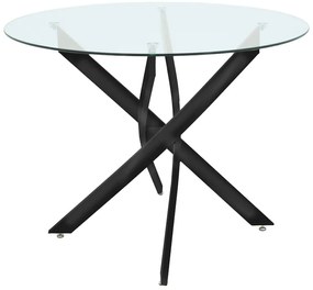 Τραπέζι Antoro pakoworld γυαλί και μεταλλικά πόδια σε μαύρη απόχρωση Φ80x75εκ