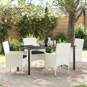 vidaXL Σέτ φαγητού για κήπο με μαξιλάρι 5 pcs Λευκό Πολυ ράταν