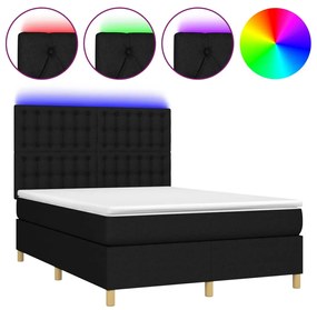 Κρεβάτι Boxspring με Στρώμα &amp; LED Μαύρο 140x200 εκ. Υφασμάτινο - Μαύρο