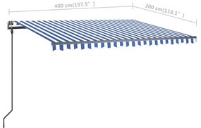 Τέντα Συρόμενη Χειροκίνητη με LED Μπλε / Λευκό 4 x 3 μ. - Μπλε