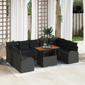 vidaXL Σετ Καναπέ Κήπου 10 κομματιών με Μαξιλάρια Μαύρο Πολυ Ρατάν