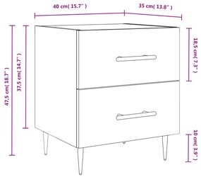 Κομοδίνο Λευκό 40 x 35 x 47,5 εκ. από Επεξεργασμένο Ξύλο - Λευκό