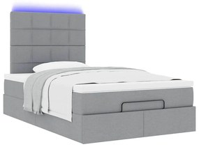 vidaXL Οθωμανικό κρεβάτι με στρώμα &amp; LEDs Ανοιχτό γκρι Ύφασμα
