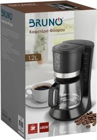 BRUNO καφετιέρα φίλτρου BRN-0086, 680W, έως 12 φλυτζάνια, 1.2L, μαύρη