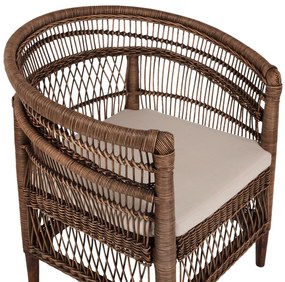 Καρέκλα - Πολυθρόνα MALAWI C9635.01 Ξύλο Μαόνι με Rattan Kαφέ και Λευκό Μαξιλάρι 80x70x86Υεκ. 80x70x86 εκ.